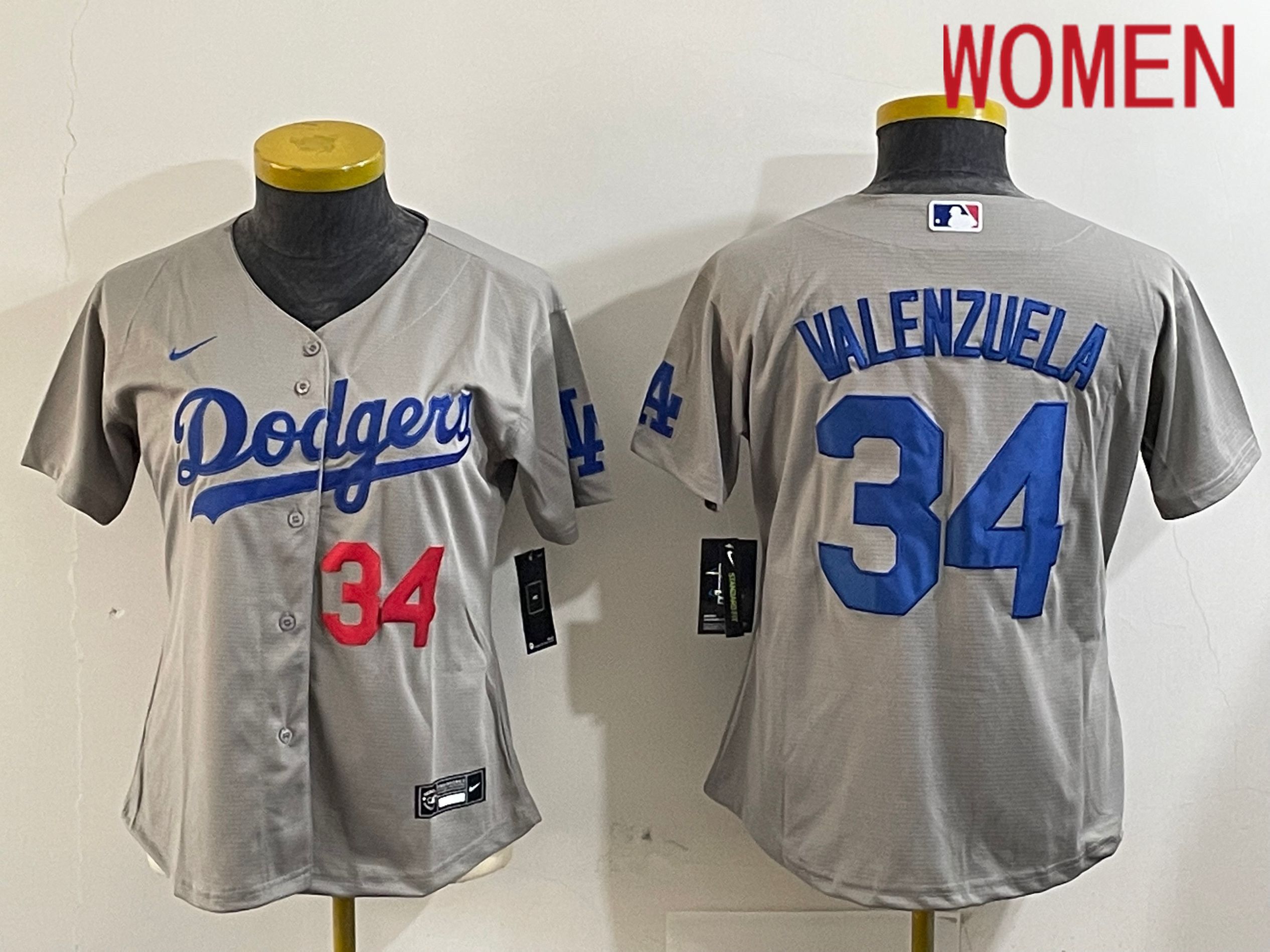 Women Los Angeles Dodgers #34 Valenzuela Grey Game 2024 Nike MLB Jersey style 12162